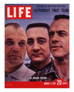 Astronaut Gus Grissom (center) flanked by Glenn (left) and Alan Shepard (right)